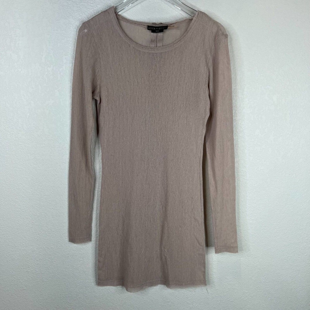 Alice + Olivia Women's Long Sleeve Mesh T-Shirt Dress Tan Classic Base Small